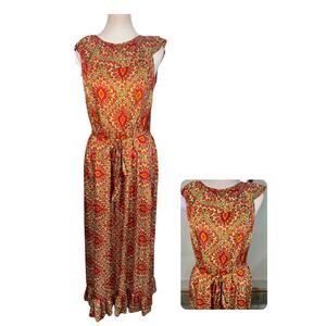 Vintage 70s Evelyn Pearson Silk Green Bittersweet Floral Print Maxi Wrap Dress L